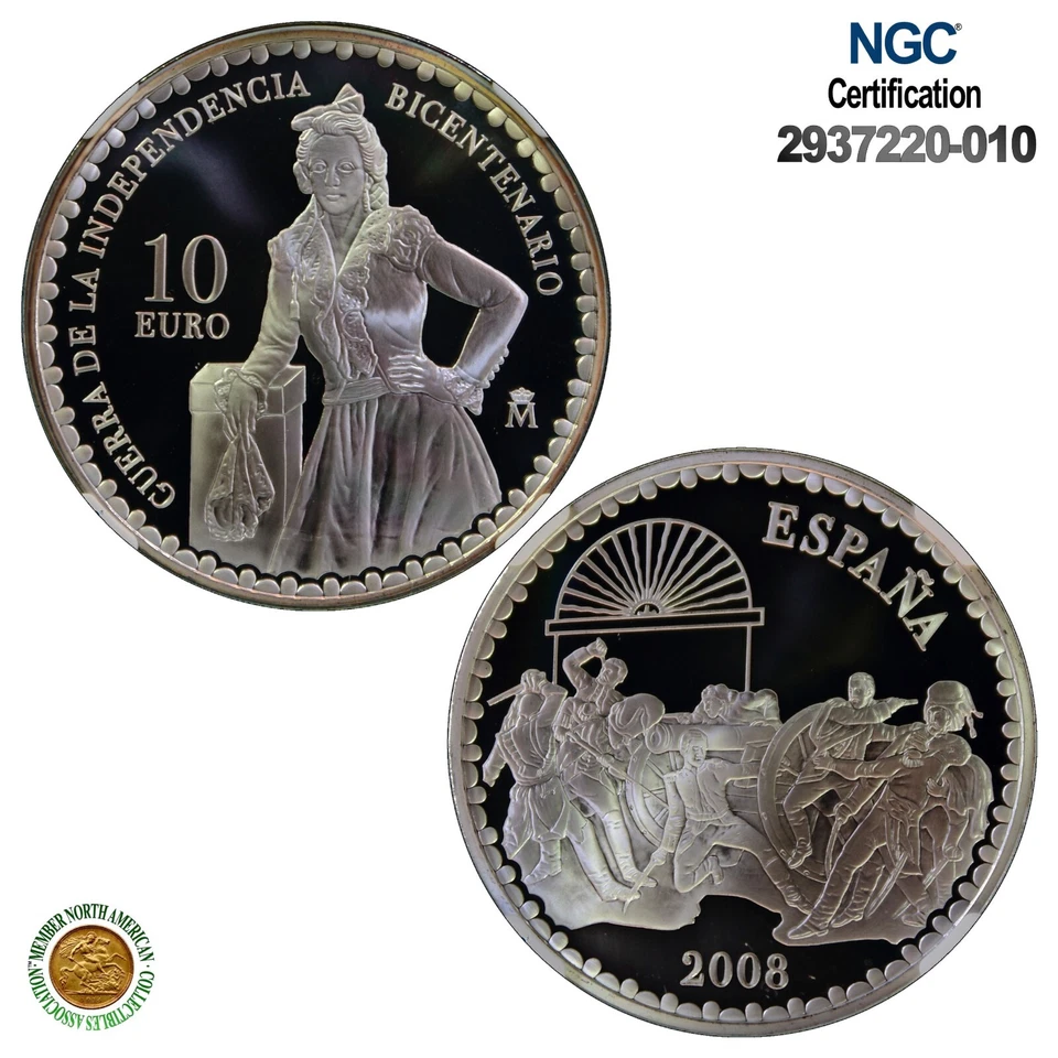 España S10E 2008M Manuela Malasana Guerra del Indep. 200 aniversario PF 69 UC + CERTIFICADO DE AUTENTICIDAD Foto 1 de 4