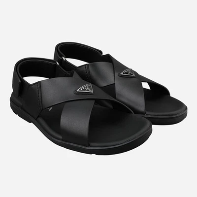 Sandalias de cuero entrecruzadas negras Prada 5F para hombre 2X3121 3LEM F0002 145843463 Foto 1 de 3