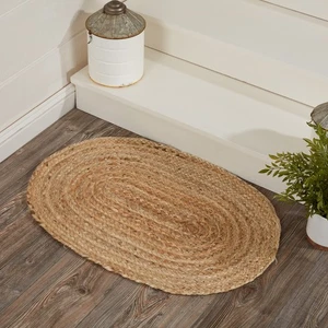 Oval Jute Fiber Welcome Mat, Non Slip Area Rug, Natural, 20x30 - Picture 1 of 7