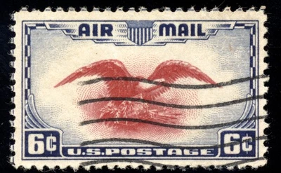 US C23c 6c Eagle & Shield Airmail 1938 ultramarine & carmine PSAG cert used - Image 1 of 3