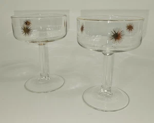 Par de copas cupé de cóctel champán cuadrado Starburst dorado vintage 4,5" - Imagen 1 de 4