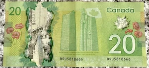 Canada $20 Dollar Banknote Devil's Number (666) Fancy Serial Number BSU5818666 - Picture 1 of 2