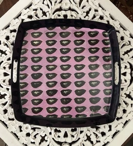 Vintage Andy Warhol Lippen Melamin Tablett 14x14 groß Pop Art Wohndeko 2008 rosa - Bild 1 von 4