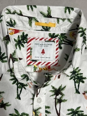 Beach Santa Hawaiian Christmas Aloha 衬衫男式 M 牛仔和花朵 Singh — 第 1/4 张图片