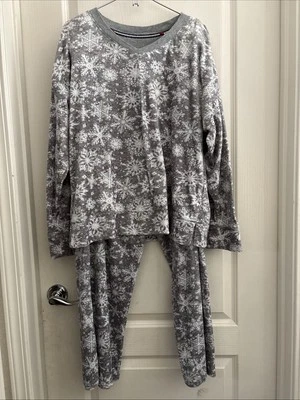 Conjunto de 2 piezas de pijama Nautica para mujer grande gris blanco polar ropa para dormir cuello en V top Foto 1 de 4