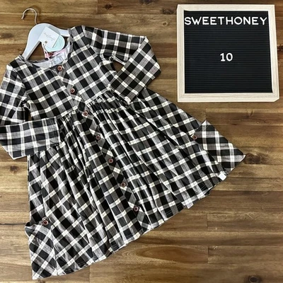 NWT SweetHoney Prim Dress Black Plaid Classic Girl Knit Long Sleeve Twirl Girls - Image 1 of 4