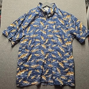 Columbia River Lodge Herren XL Angelhemd Blau Braun Fisch Print Kurzarm - Bild 1 von 7
