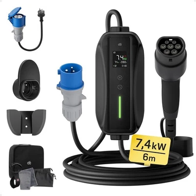 Cavo di ricarica per auto elettrica tipo 2 CEE 7,4 kW [monofase | 6 m | 6-32 A] - Immagine 1 di 4