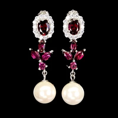 Pendientes de plata de ley 925 ovalados rodolita fregona piedras preciosas naturales joyería Foto 1 de 4