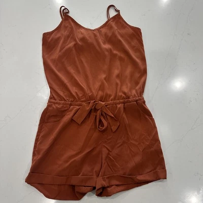 J. Mameluco Crew para mujer con correa de espagueti ceñida atada cintura naranja quemado XS Foto 1 de 4