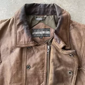 VTG 80s Men's MEMBERS ONLY KOREA Brown Genuine Leather Jacket Coat Size 42 - Picture 1 of 18