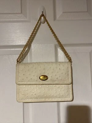Vtg Bienen-Davis Genuine White Ostrich Skin Handbag w/Gold Chain - Image 1 of 4
