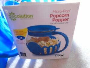Epoca Micro Pop Microwave Popcorn Popper Temperature Safe Glass Blue 1.5 QT NEW