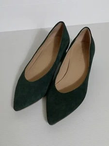 Trenery Womens Shoes Block Heels Pointed Toe Green Emerald Leather Size 38 - Picture 1 of 11