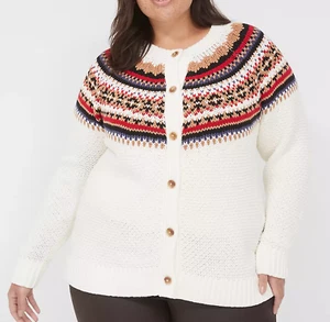 SUÉTER CÁRDIGAN LANE BRYANT MALVAVISCO MARFIL ISLA JUSTA BOTÓN DELANTERO TALLA 18/20 - Imagen 1 de 12