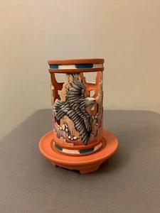Finished Ceramic Southwest Scene Candle Holder and Candle - 3 Pieces - Picture 1 of 3