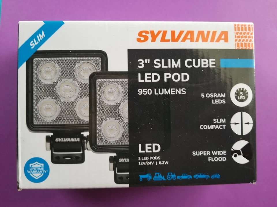 NEW - Sylvania 3" Slim Cube LED Pod 950 Lumens 2 LED Pods 5 OSRAM Slim Compact - Image 1 of 1