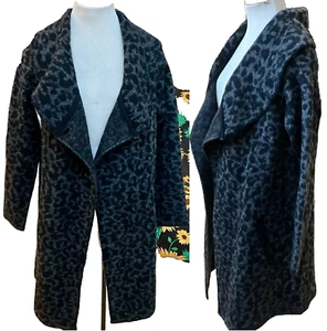 Adrienne Vittadini SZ M Cardigan Women's Gray Black Leopard OPEN SWEATER COAT - Picture 1 of 7