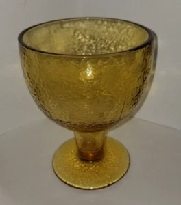 Amber Dimpled Textured Glass Footed Water Goblet Tumbler Retro 5"H 16oz - Picture 1 of 3