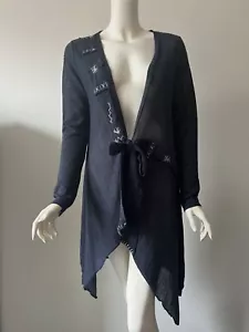 PERUZZI ITALIEN Hergestellt blaue Acrylwollkrawatte vorne lang offen Strickjacke Pullover L - Bild 1 von 8