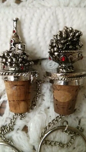Vintage Vine Bottle Stoppers With Metal Decor and Ruby Rhinestones Lot of 2, - Picture 1 of 10