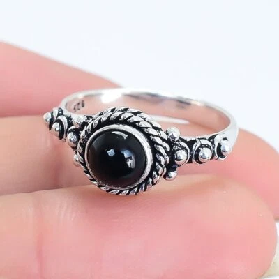 Anillo De Joyería Étnica De Plata Hecho A Mano De Ónix Negro RSU38 - Imagen 1 de 4