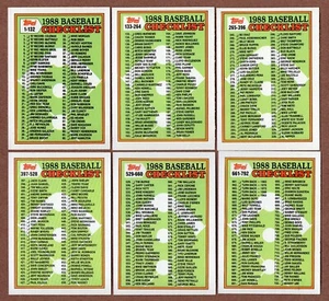 1988 Topps Checklist Set (6) #121 #253 #373 #528 #646 #776  1-792 - Picture 1 of 2