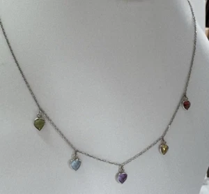 14k white gold topaz garnet peridot citrine amethyst heart station 16" necklace - Picture 1 of 7