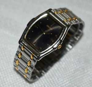 Vintage Men's Seiko Two-Tone Tonneau Quartz Dress Watch Black Face NEEDS BATTERY - Picture 1 of 22