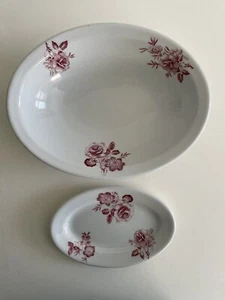 Shenango China Red Floral Restaurant Ware 10" Oval Serving Bowl 7.25" Oval Plate - Picture 1 of 5