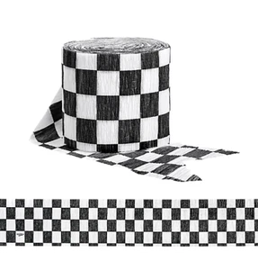 Streamers de papel crepé con bandera a cuadros de 30 ft - suministros para fiestas de carreras de NASCAR - Imagen 1 de 1