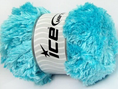 Aqua Blue Panda Fuzzy Plush Yarn 100 Gram, 87 Yards Ice 58821 Short Eyelash