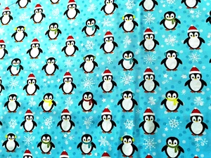 Cotton Quilt Fabric Christmas Penguin Brother Sister Design Studio by 1/2Yard - Picture 1 of 3