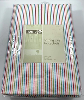2006 Target Vinyl Tablecloth NIP 52” x 90” Candy Stripes Multicolor - Image 1 of 4