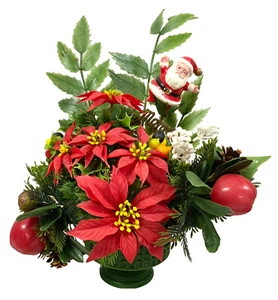 Vintage Christmas Plastic Floral Arrangement Santa Centerpiece Fruit Flowers - Picture 1 of 5