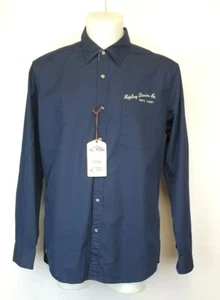 H18) camicia uomo marchi REPLAY blu marino nuova taglia S M XL - Foto 1 di 3