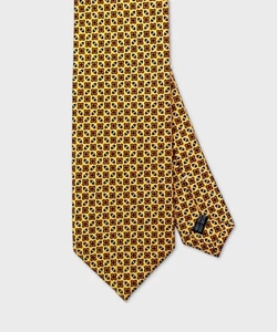 Arcuri cravatta tre pieghe in seta, fantasia giallo fiori marrone I23808.12 - Picture 1 of 2