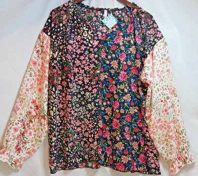 Blusa Paisley Grace Hesed Garden Oasis Top 1X Floral Patchwork Manga Larga Nueva con Etiquetas Foto 1 de 4
