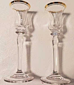 NUOVI 2 candelabri Mikasa Jamestown cristallo oro portacandele conici 7,75" - Foto 1 di 2