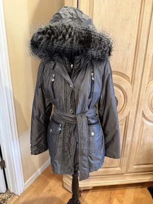 Betsey Johnson Gris Peltre Cinturón Capucha Puffer Chaqueta Mujer’s Talla Grande NUEVO Foto 1 de 4