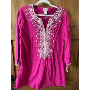 Chico’s Women’s Fuchsia Embroidered Tunic Top Boho Peasant Style Size 3 (XL) - Picture 1 of 8