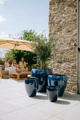 Gartendeko Blumentopf Pflanzkübel Keramik Übertopf Outdoor Meerblau LAFONTAINE - Bild 1 von 4