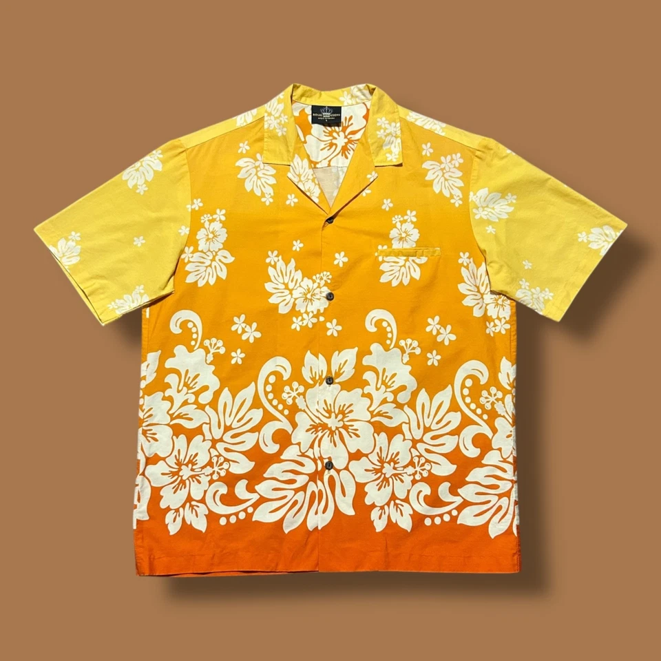 Camisa Hawaiana De Colección Gradiente Estampado Floral Aloha Cuello Campamento Años 90 y2k Naranja Grande Foto 1 de 4