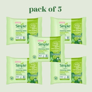 5 x 33 Wipes Simple Kind to Skin Cleansing Face Wipes For Sensitive Skin Makeup - Picture 1 of 14