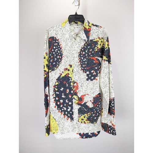 Camicia Bottega Veneta Patchwork Funghi in Navy Rosso Giallo Nuova con etichette L