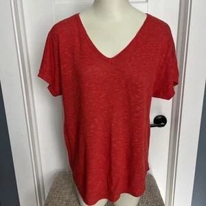 Eileen Fisher Shirt Top Women Size Small Red Pullover V-Neck Linen Cotton Blend - Picture 1 of 9