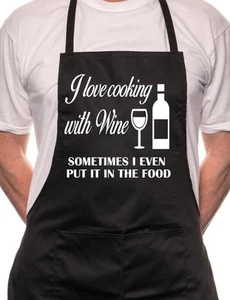 Love Cooking With Wine Fathers Day BBQ Cooking Novelty Apron - Picture 1 of 9