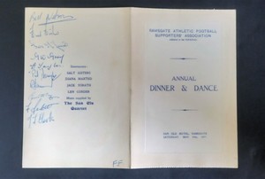 Ramsgate Athletic Football Supporters' Association Menu 18/5/1957 signed by ten
