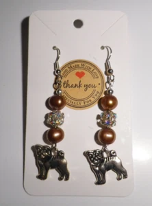 Pug Dog Earrings Freshwater Pearl Handmade In USA NEW Puppy - Picture 1 of 3