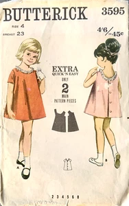 BUTTERICK 3595 1960's Girl's Dress Sewing Pattern. Size 4 - Chest 23”. - Picture 1 of 2